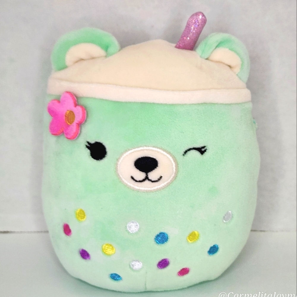 🐣 MAE 🐻🧋 5" Green Winking Boba Tea Bear w Flower Easter 2025 Squishmallow NWT